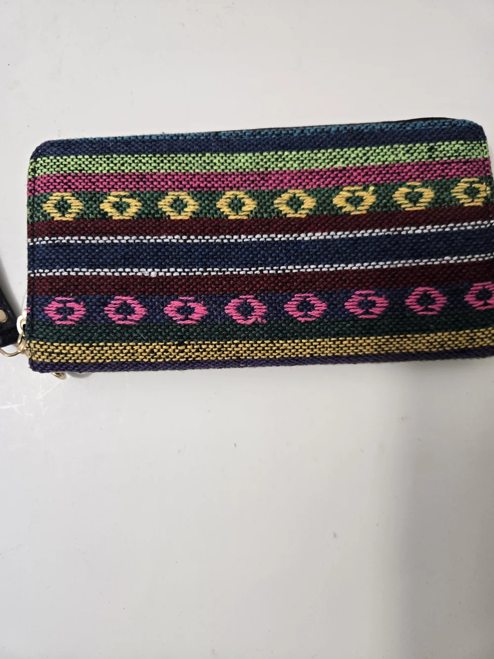 Woven Boho Striped Wristlet Zip Around Wallet Multicolor Geometric Textile